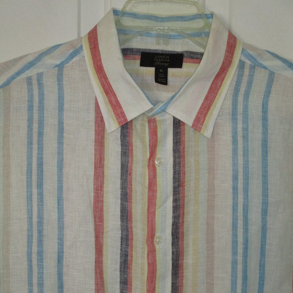 Macy's Club Room Mens L/S Rainbow Linen Stripe Resort Wear Casual Shirt NWOT- XL